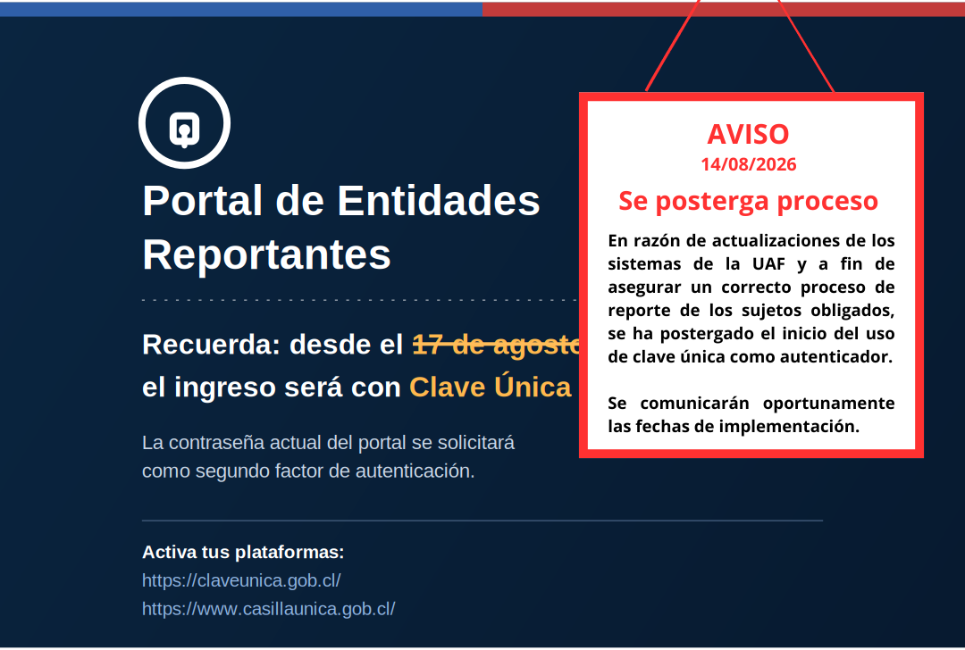 RECORDATORIO: EL PRÓXIMO 17 DE AGOSTO INICIA EL USO DE CLAVE ÚNICA EN EL PORTAL DE ENTIDADES REPORTANTES