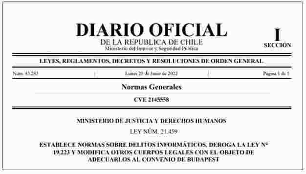 SE OFICIALIZA LEY N°21.459 QUE SUMA LOS DELITOS INFORMÁTICOS AL CATÁLOGO DE ILÍCITOS PRECEDENTES DE LAVADO DE ACTIVOS